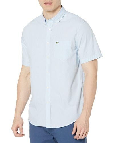 Lacoste Contemporary Collection's Short Sleeve Gingham Button-down Shirt With Front Pocket - Blue