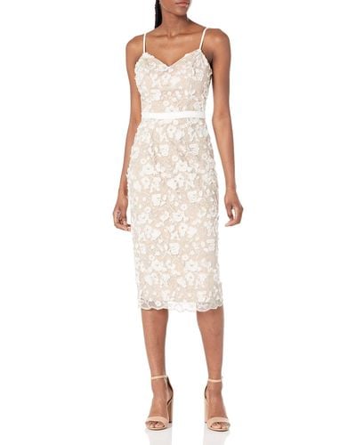 Dress the Population Emma Sweetheart Neck Embroidered Midi Dress - Natural