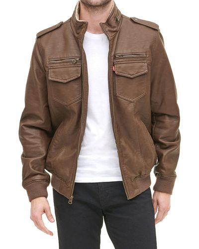 Levi's Faux Leather Sherpa Aviator Bomber Jacket - Brown