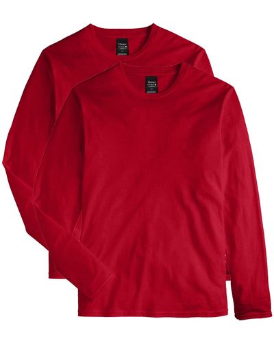 Hanes Long Sleeve Nano Cotton Premium T-shirt - Red