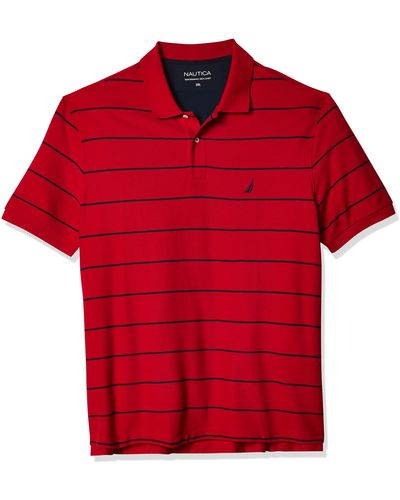 Nautica Big And Tall Classic Short Sleeve Striped Polo Shirt - Red