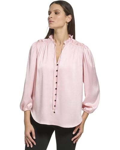 DKNY 3/4sleeve Tieneck Buttonup Top - Pink