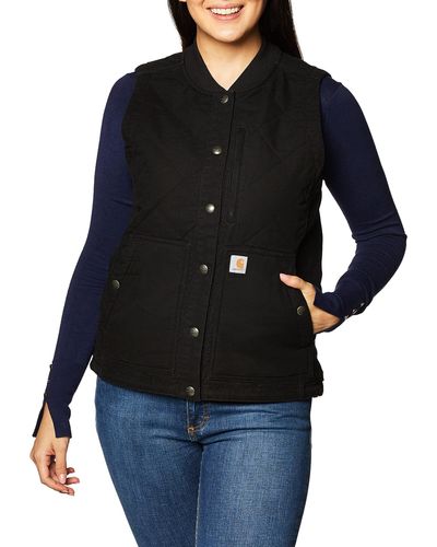 Carhartt Womens Rugged Flex Relaxed Fit Canvas Insulated Rib Collar Vest Work Utility Outerwear - Black
