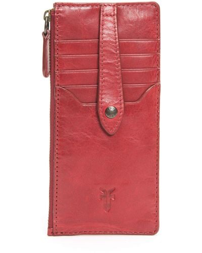 Frye Womens Melissa Snap Card Leather Wallet - Red
