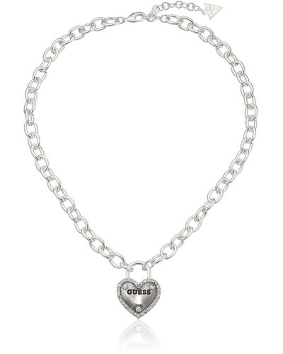Guess "basic" Silver Framed Heart Logo Pendant Necklace - Metallic
