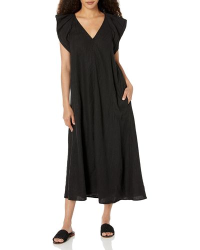 Velvet By Graham & Spencer Womens Cacey Woven Linen Flutter Sleeve Casual Dress - Black