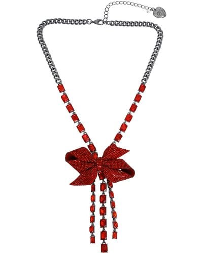 Betsey Johnson S Pavé Bow Y Necklace - Red