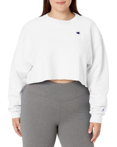 Champion Womens Cropped Reverse Weave Crew - White