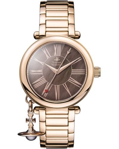 Vivienne Westwood Mother Orb Ladies Quartz Watch With Brown Mop Dial & Rose Gold Stainless Steel Bracelet Vv006pbrrs - Natural