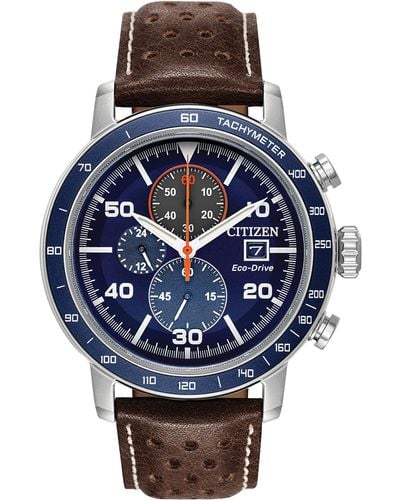 Citizen Eco-drive Weekender Brycen Chronograph Watch In Stainless Steel - Blue