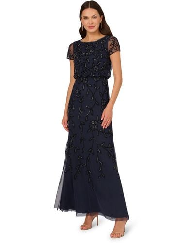 Adrianna Papell S Blouson Beaded Long Special Occasion Dress - Blue