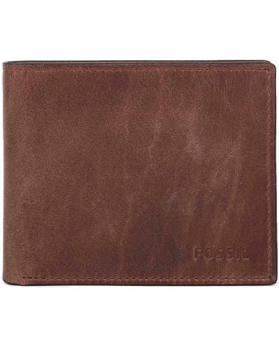 Fossil Derrick Leather Rfid-blocking Bifold Passcase With Removable Card Case Wallet - Brown