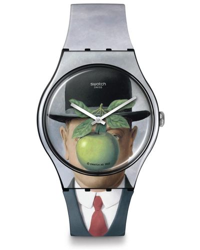 Swatch New Gent Le Fils De L'homme By Rene Magritte Quartz Watch - Gray