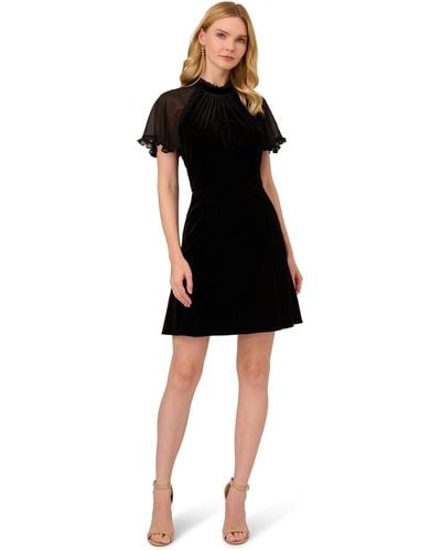 Adrianna Papell Short Velvet Ruffle Dress - Black