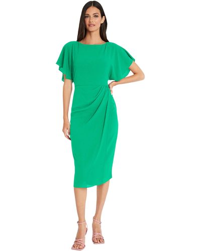 Maggy London Boat Neck Flutter Sleeve Dress Occasion Event Guest Of - Green