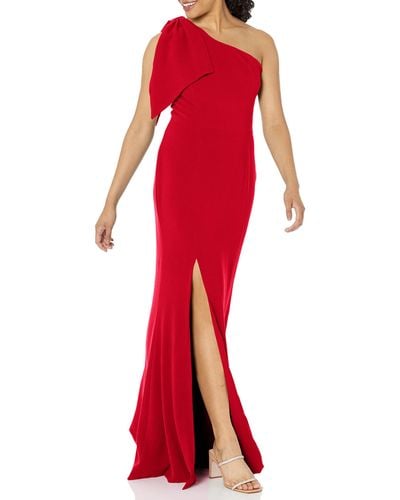 Dress the Population Georgina One Shoulder Bow Detail Trumpet Gown Long Dress Dress - Red