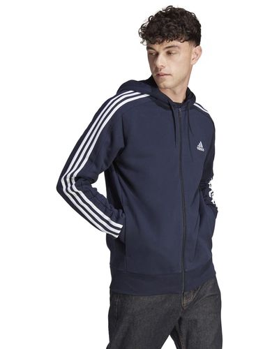 adidas Essentials French Terry 3-stripes Full-zip Hoodie - Blue