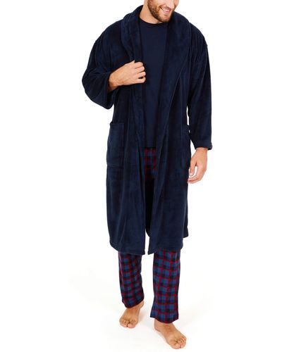 Nautica Long Sleeve Cozy Soft Plush Shawl Collar Robe - Blue