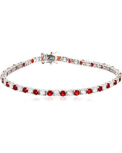 Amazon Essentials Amazon Collection Sterling Silver Alternating Ruby And White Prong Set Aaa Cubic Zirconia Tennis Bracelet - Black