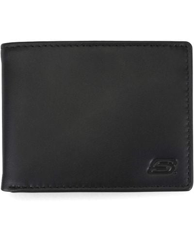 Skechers S Passcase Rfid Leather Wallet With Flip Pocket - Black