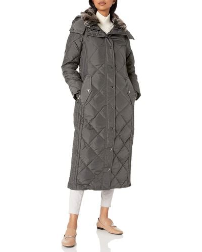 London Fog Diamond Down Quilting With Removable Hood - Gray
