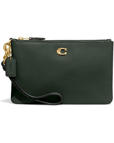 COACH Polished Pebble Leather Small Wristlet - Green