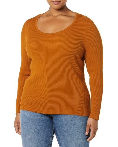 Amazon Essentials Feiner Stretch-Pullover mit U-Ausschnitt und Langen Ärmeln - Orange