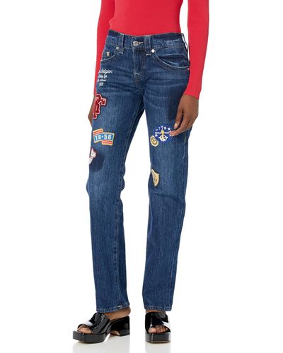 True Religion Ricki Relaxed Straight Patches Jeans - Blau