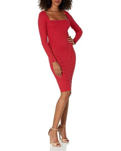 Guess Long Sleeve Rib Lace Up Sonoma Dress - Red
