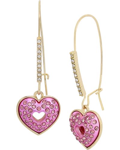 Betsey Johnson S Pavé Heart Dangle Earrings - Pink