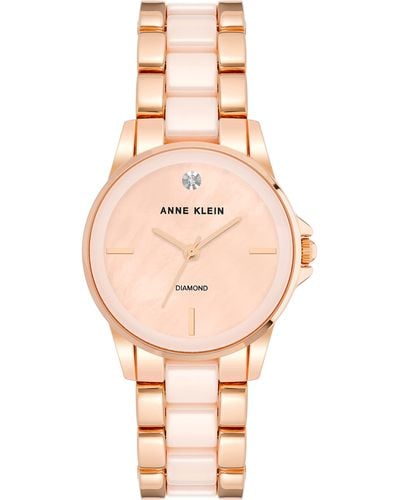 Anne Klein Genuine Diamond Dial Ceramic Bracelet Watch - Pink