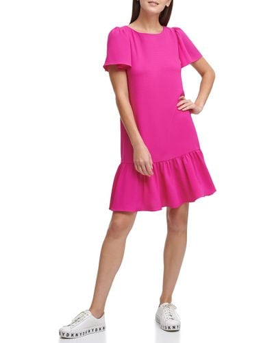 DKNY Womens Fit And Flare Trapeze Dress - Pink