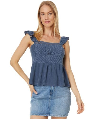 LUCKY BRAND TOP NWT Square Neck Smock Tank Ruffled Straps Blue Gingham  Womens L $41.16 - PicClick AU