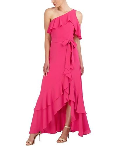 BCBGMAXAZRIA Fit And Flare Off The Shoulder One Strap High Low Asymmetrical Hem Evening Gown - Pink