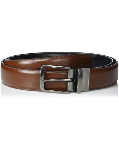 Perry Ellis Portfolio Reversible Leather Dress Belt For With Stitch And Heat Crease - Brown