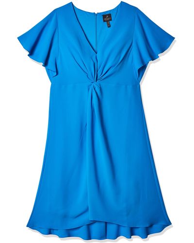 Adrianna Papell Plus Size Twist Front Gauzy Crepe Dress - Blue