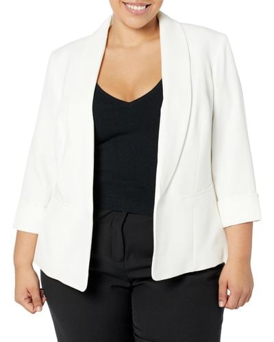 Kasper Plus Size Shawl Collar Open Jacket With Cuffed Sleeves - Black