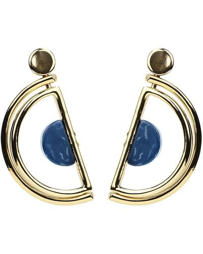 Ben-Amun Mod Gold-tone Versatile Hoop Blue Stone Earrings