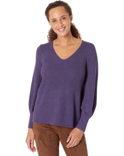 NIC+ZOE Nic+zoe Petite Shaker Knit V Neck Sweater - Purple