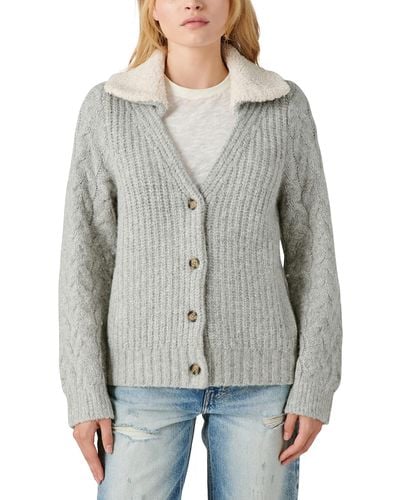 Lucky Brand Cable Collared Cardigan - Gray