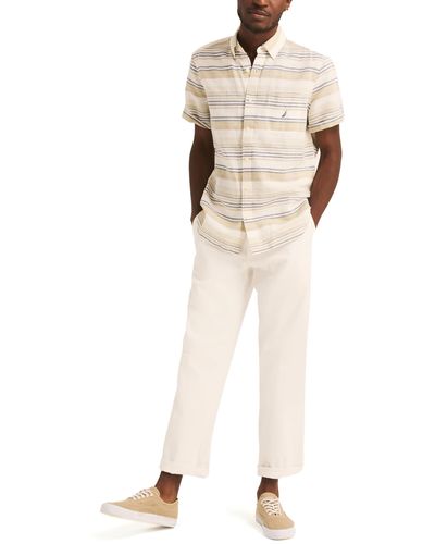 Nautica Striped Linen Short-sleeve Shirt - Natural