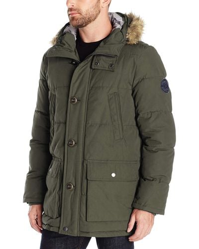 Tommy Hilfiger Big And Tall Arctic Cloth Full Length Quilted Snorkel Jacket - Green