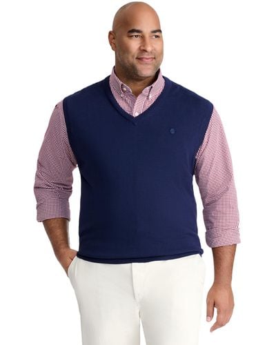 Izod Premium Essentials Solid V-neck 12 Gauge Sweater Vest - Blue