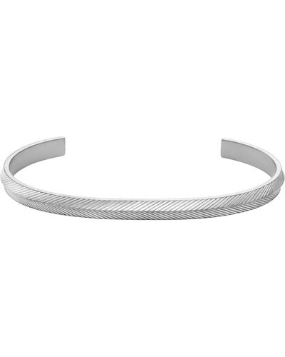 Fossil Stainless Steel Silver-tone Harlow Linear Texture Cuff Bracelet - White