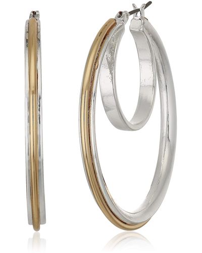 Napier Twotone Souble Clitop Hoop Earrings - Metallic
