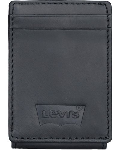 Levi's Rfid Embossed Logo Magnetic Front Pocket Wallet - Black