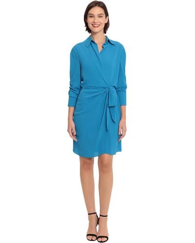 Donna Morgan Collared Wrap Shirt Dress - Blue