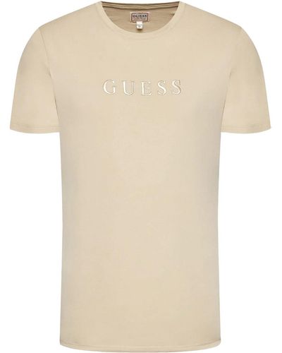 Guess Short Sleeve Classic Pima Embroidered Crew - Natural