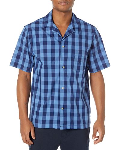 Nautica Short Sleeve 100% Cotton Soft Woven Button Down Pajama Top - Blue