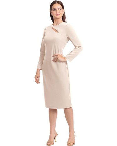Maggy London Plus Size Long Sleeve Keyhole Neck Scuba Crepe Sheath Dress Office Workwear Event Guest Of Wedding - Natural